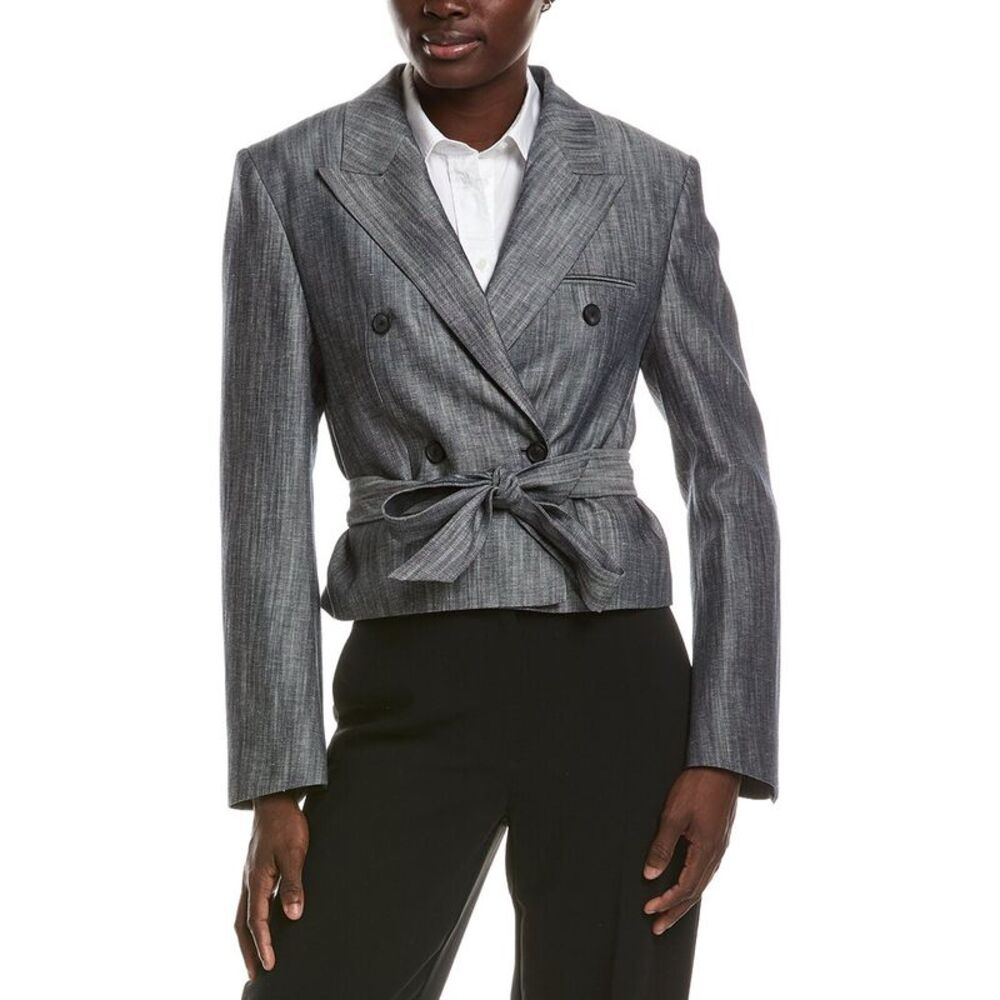 Hugo Boss Womens Jelsia Linen-Blend Blazer, Grey